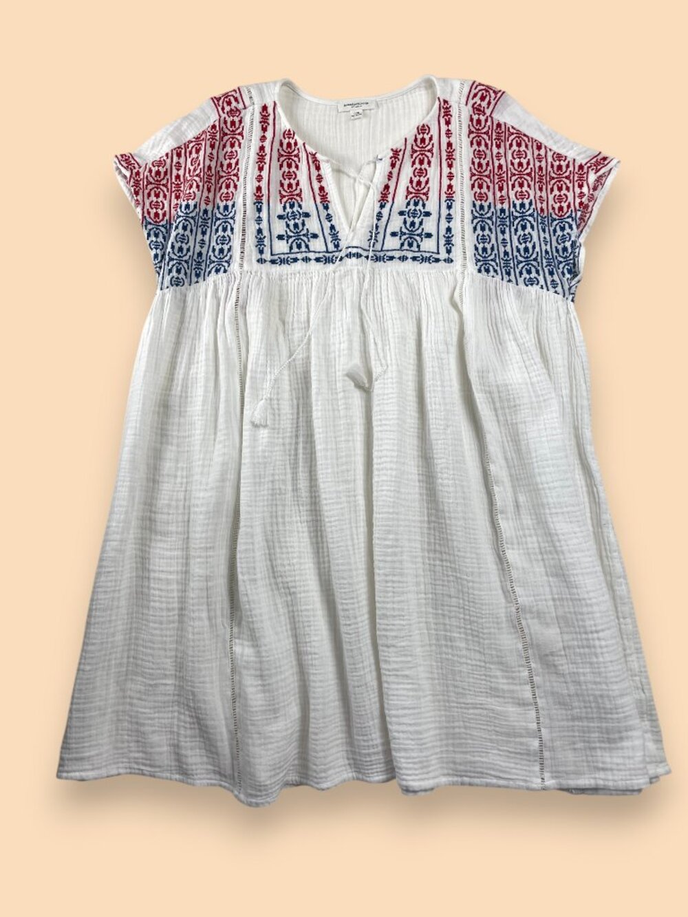 Beachlunchlounge Gauze Mini Dress Swim Coverup Embroidered Boho Americana LG